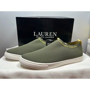 NWT Lauren Ralph Lauren Jordyn  Slip Ons, Olive/Yellow, Size 9